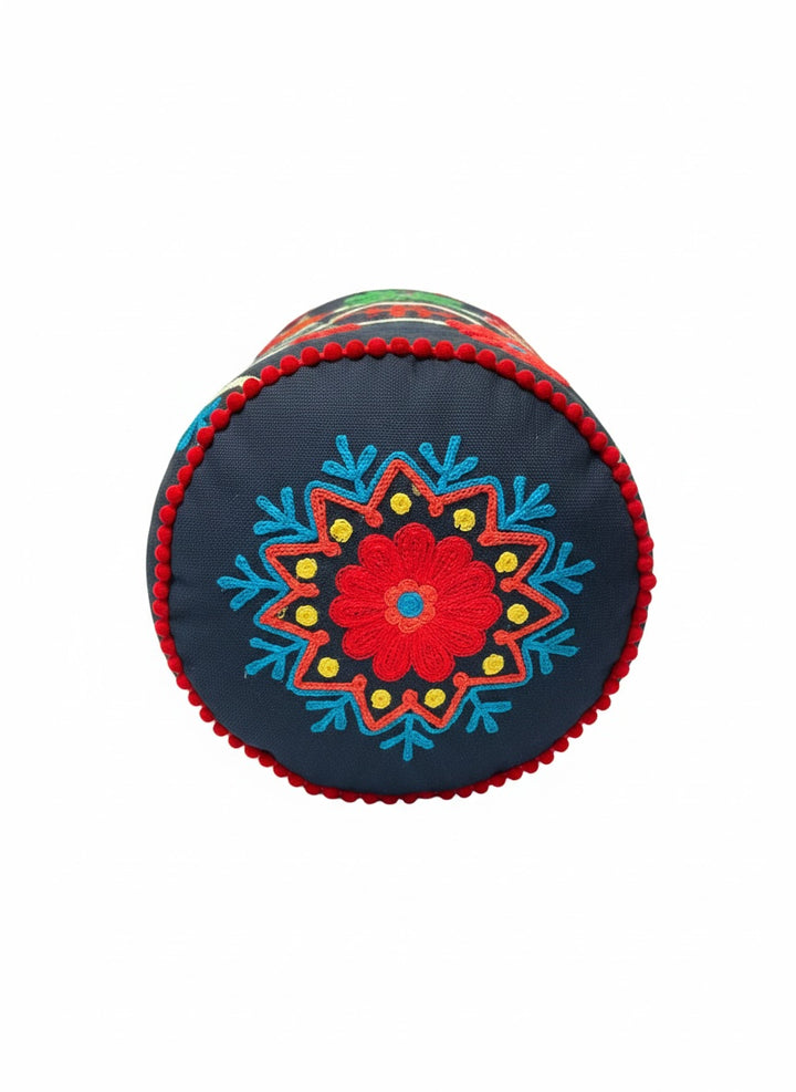 Indian Cotton Embroidered Bolster Cushion Handwoven – Decorative Yoga & Sofa Cushion (52 x 15 cm) - 4 Colours