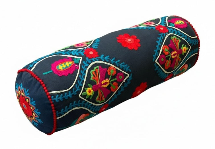 Blue Bolster Cushion In a hite Background