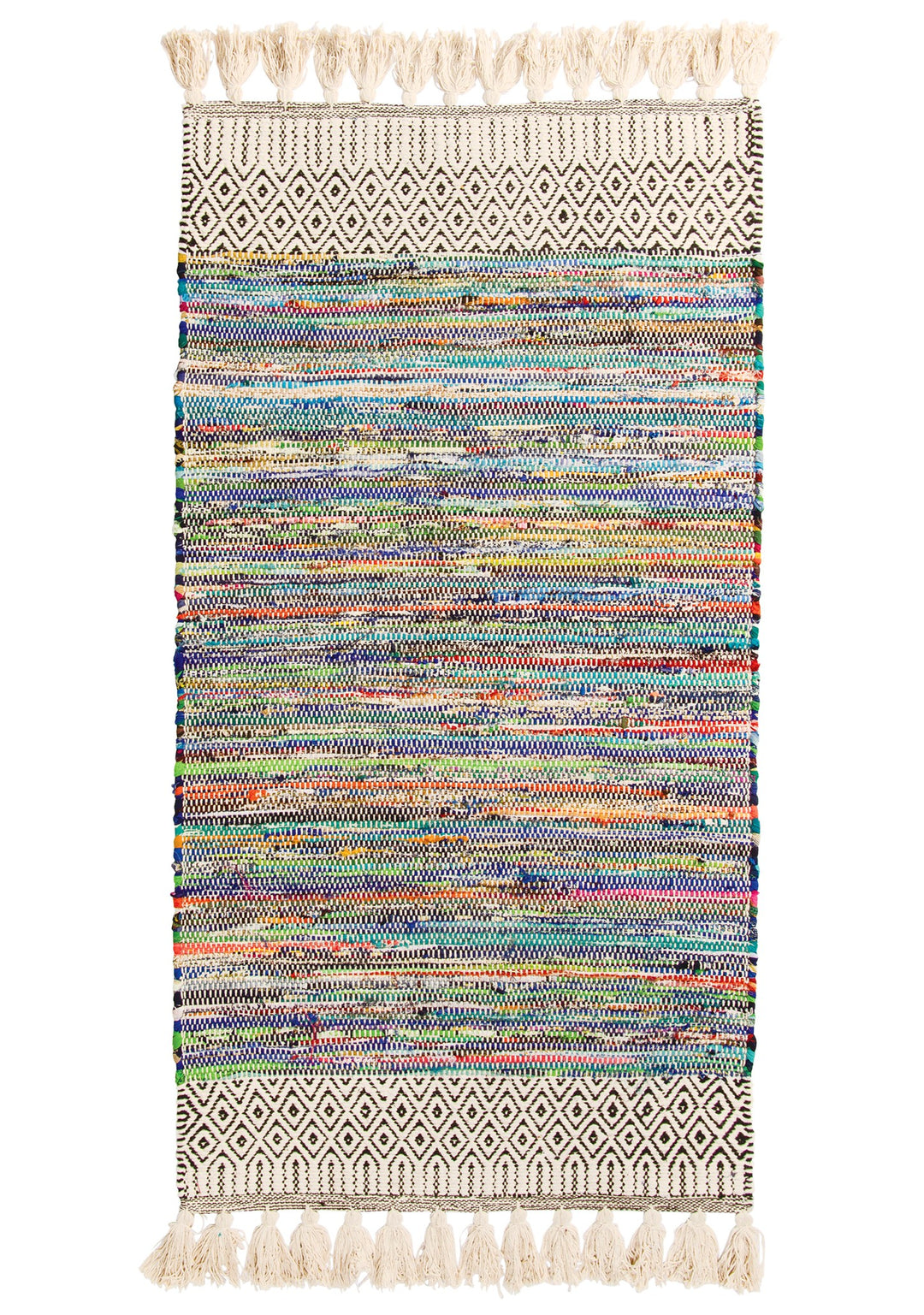 Chenille Rug Geometric Blue Multi Colour Stripes 75 cm x 135 cm