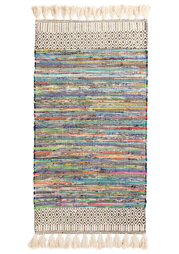 Chenille Rug Geometric Blue Multi Colour Stripes 75 cm x 135 cm