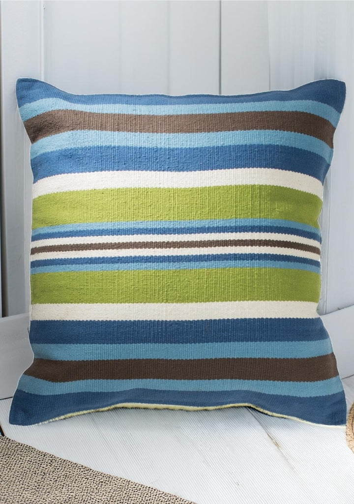 Coastal Cushion Cover Cotton Blue Multi Striped, 60 cm x 60 cm