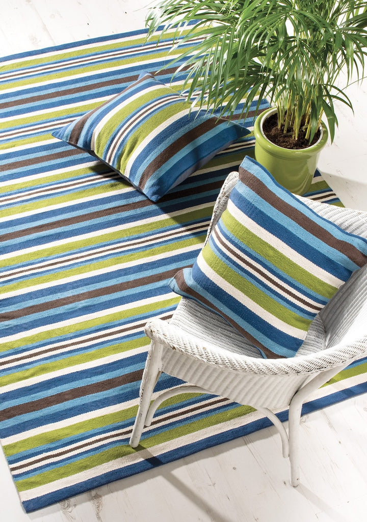 Coastal Cushion Cover Cotton Blue Multi Striped, 60 cm x 60 cm