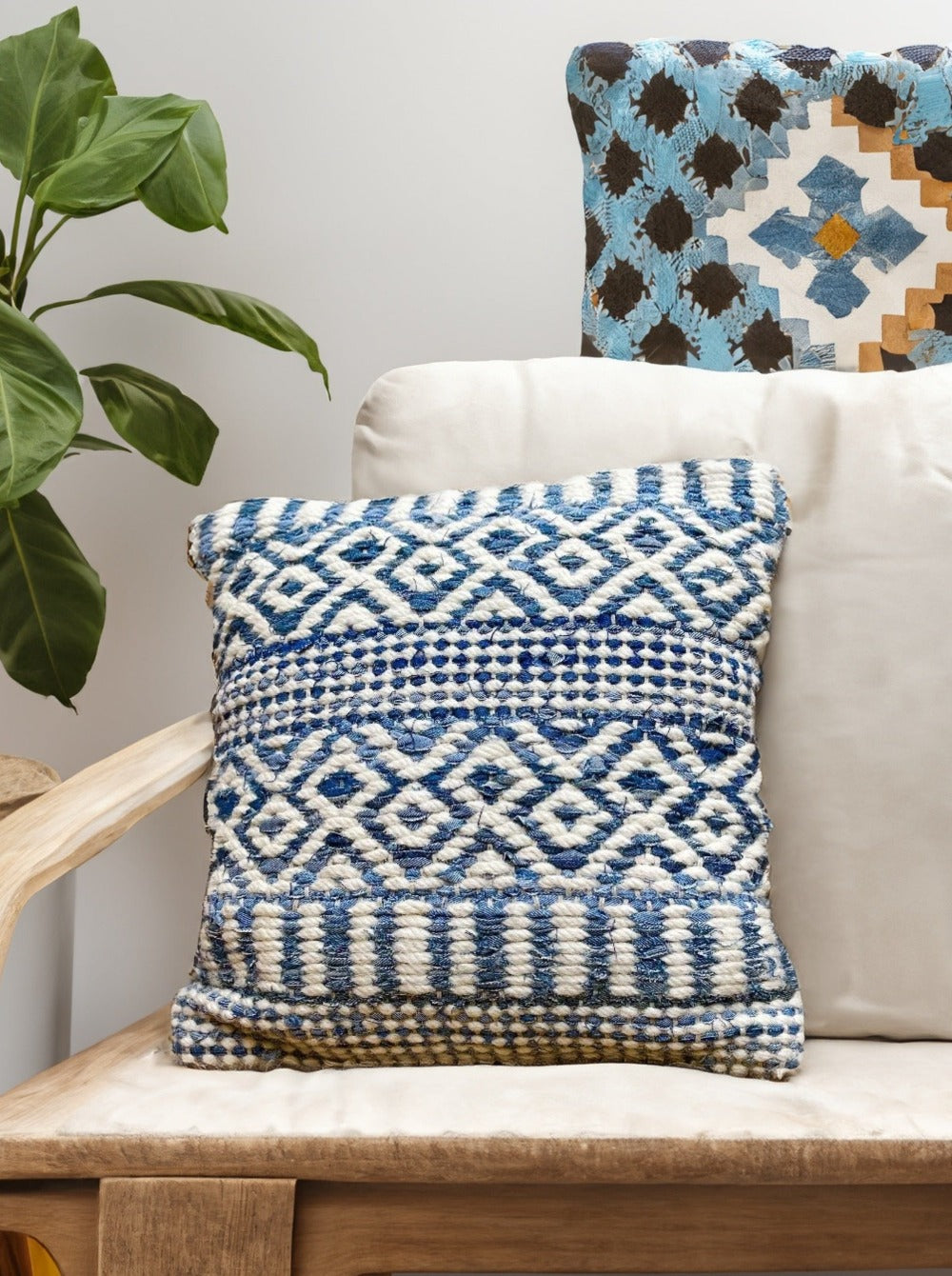 Blue Cushion with Wool and Recycled Denim