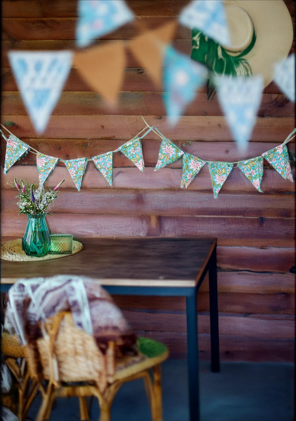 Lily Block Print Paper Bunting Floral Design Recycled Cotton Paper 150 cm