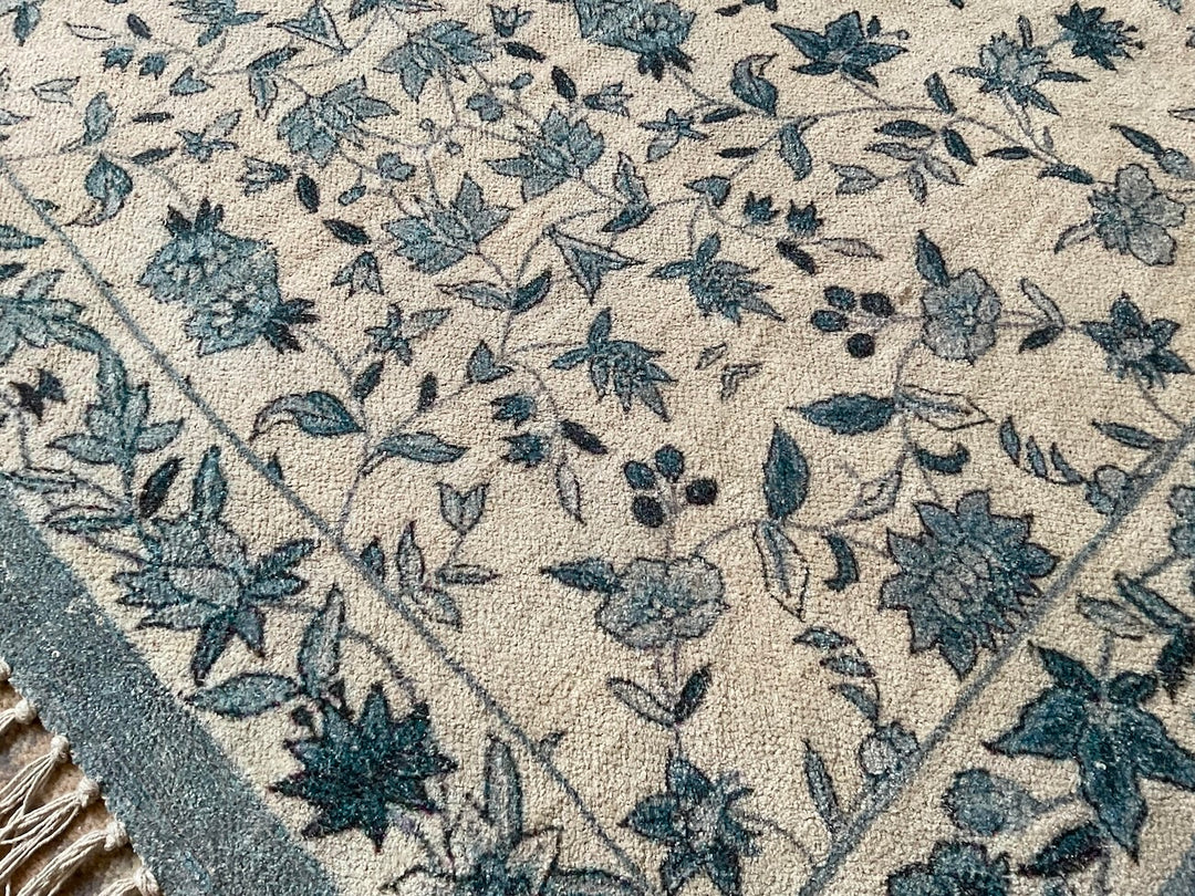 Natural Cotton Digital Print Rug Ethnic Design Blue Floral Pattern 120 ...