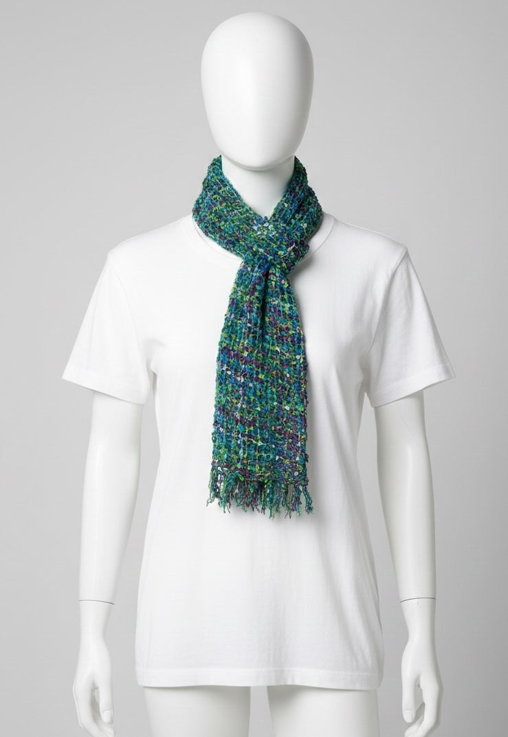 Confetti Scarf Viscose Open Weave Green Blue Multi Colours For All Seasons