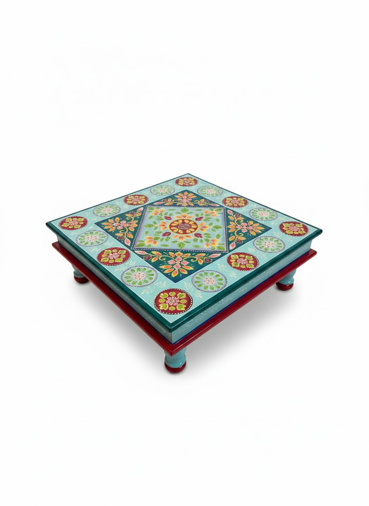 Decorative table with floral patterns on a white background
