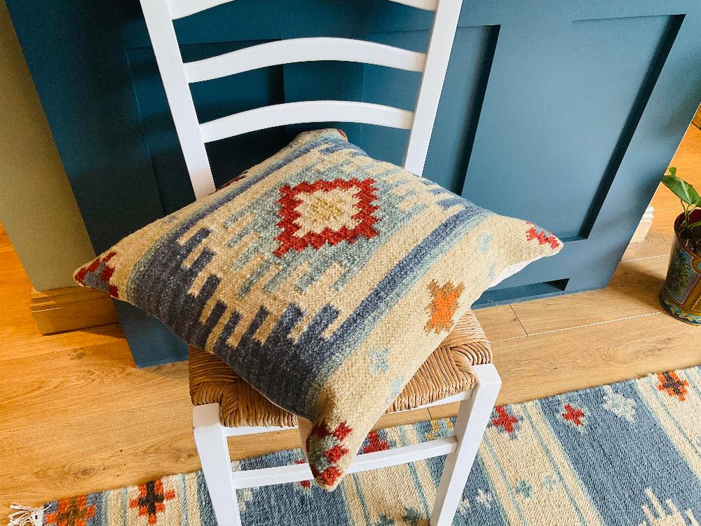 Blue Cushion With Geometric Pattern