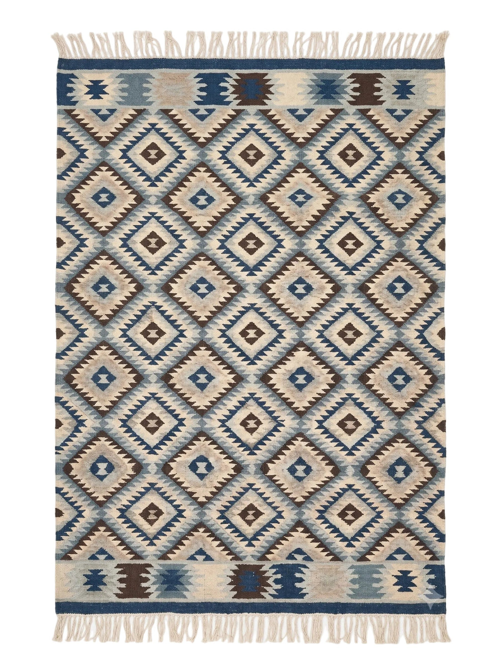 Blue Damond Kilim On a White Background