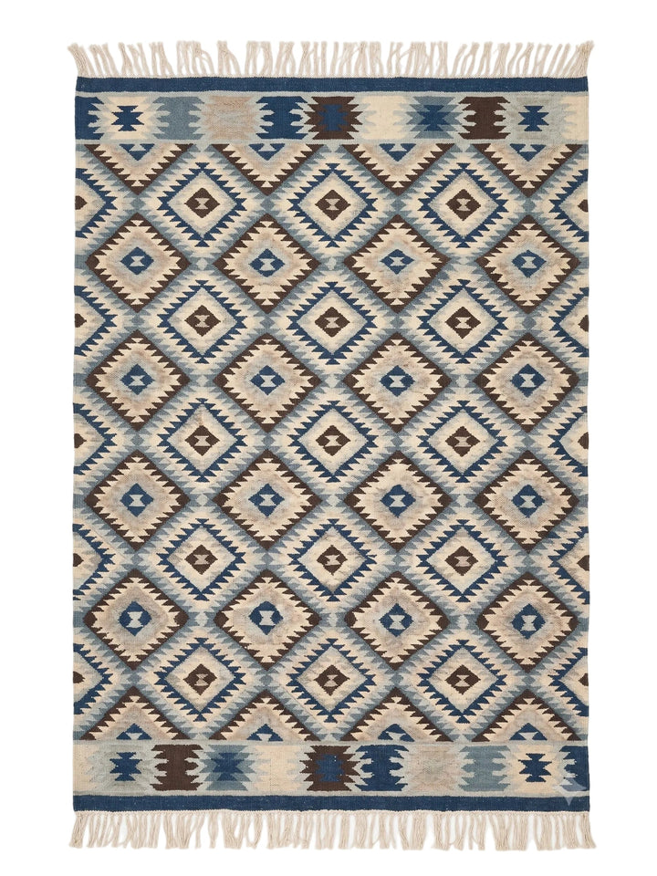 Blue Damond Kilim On a White Background