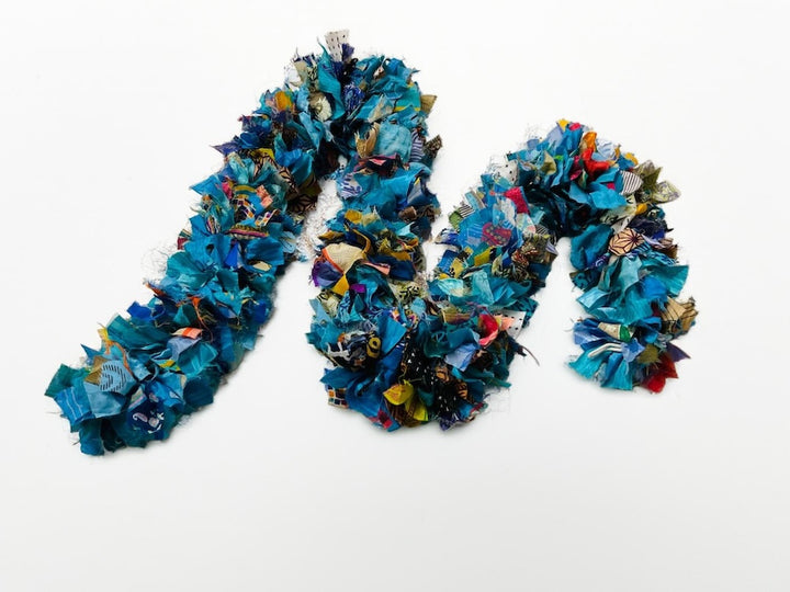 Recycled Sari Fabric Tinsel/Garland - Blue