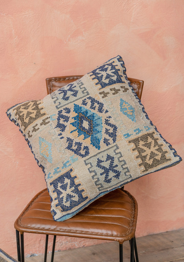 Blue Natural Multi Colour Kilim PET Yarn Cushion Cover 50 cm x 50 cm