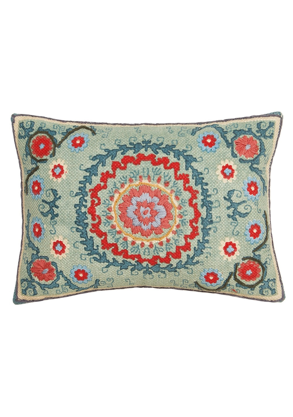 Blue Printed Cushion Cover with Suzani Embroidery, 35 x 50cm