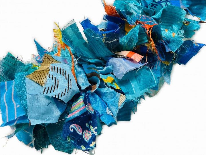 Recycled Sari Fabric Tinsel/Garland - Blue