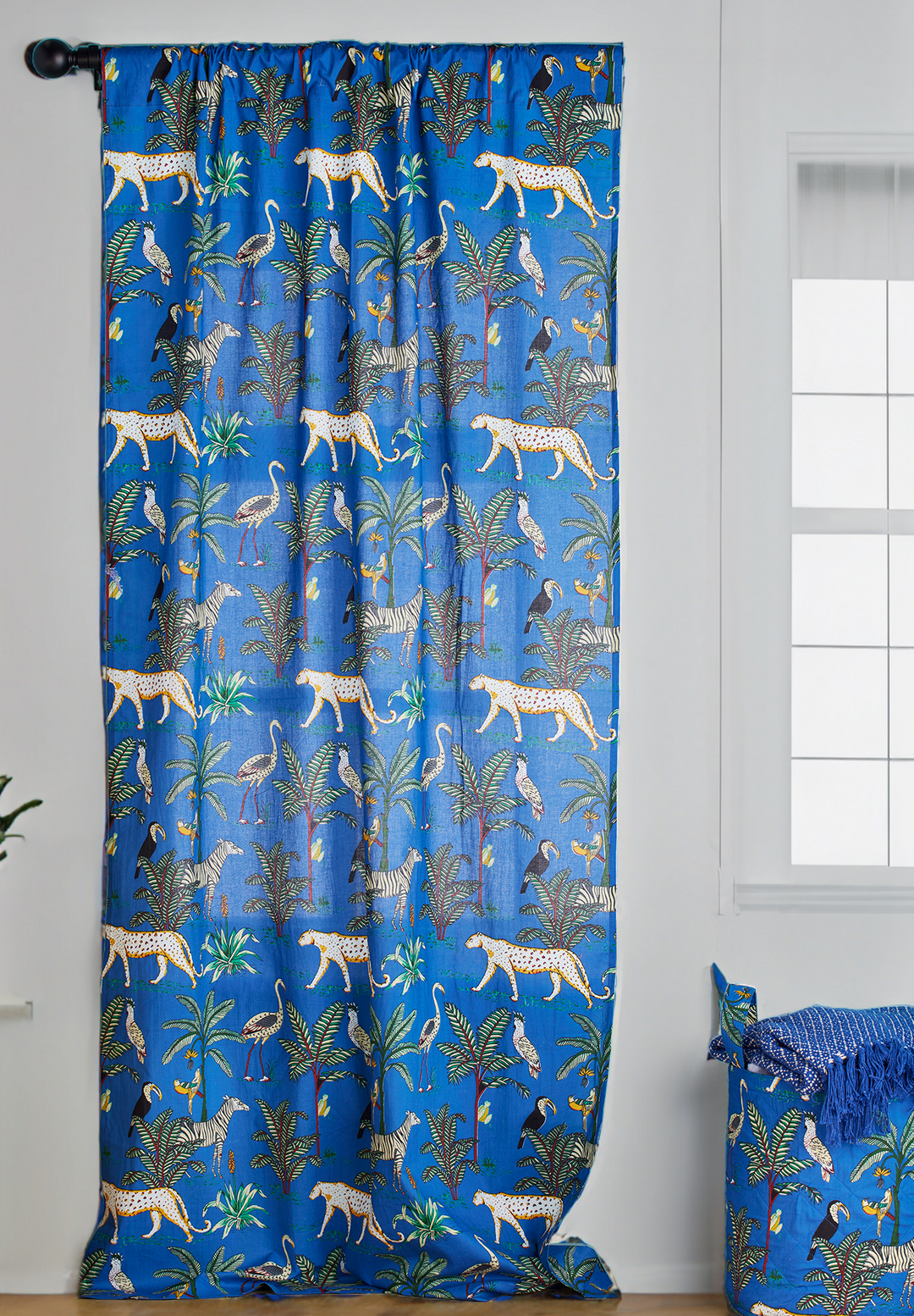 Blue Animal Jungle Print Cotton Panel - Second Nature Online