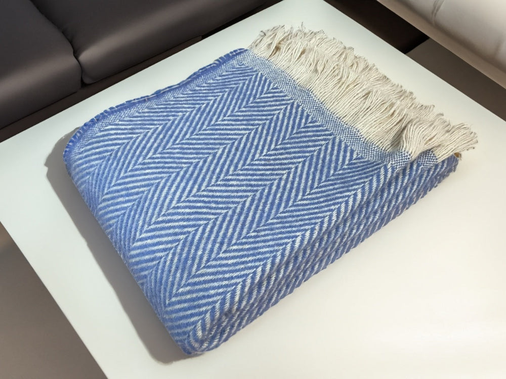 Blue Chevron Wool Throw - Second Nature Online