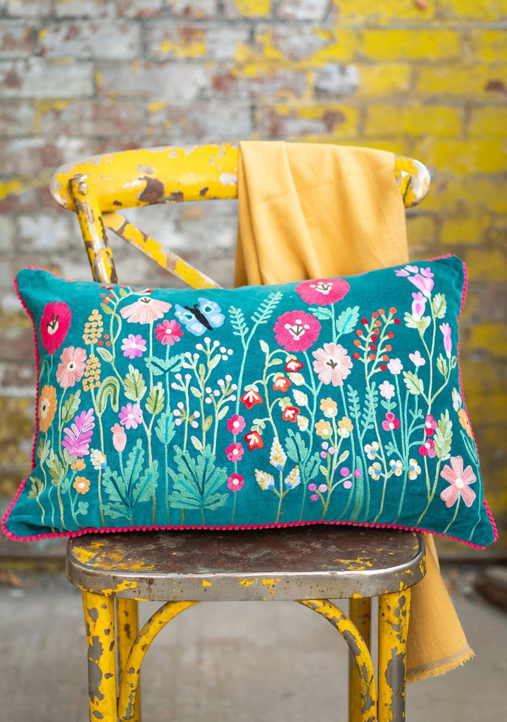 Blue Embroidered Floral Cushion Cover - Second Nature Online