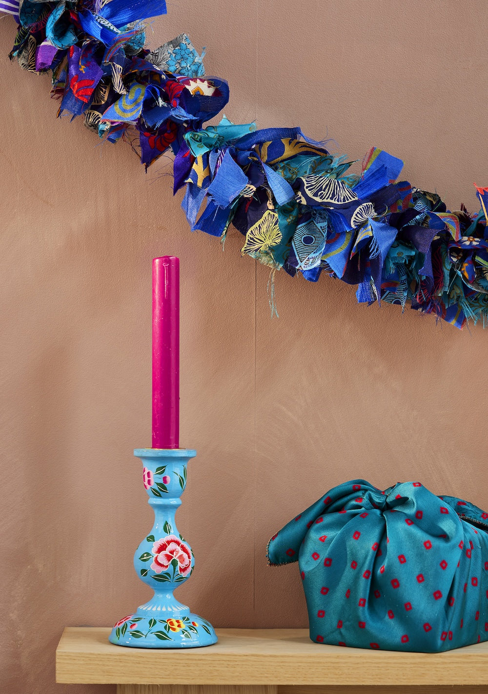 Blue Recycled Sari Tinsel Garland Xmas - Second Nature Online