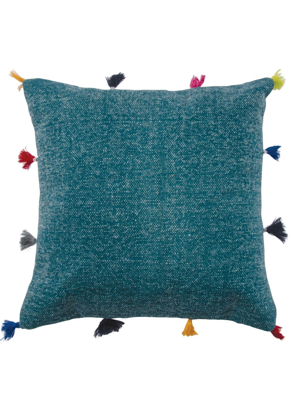 Blue Stone Washed Cotton Cushion Cover With Rainbow Tassles - Second Nature Online