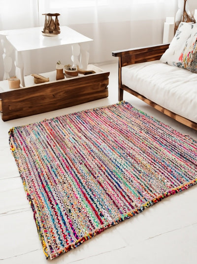 Braided Square Jute and Fabric Rainbow Rug Second Nature Online