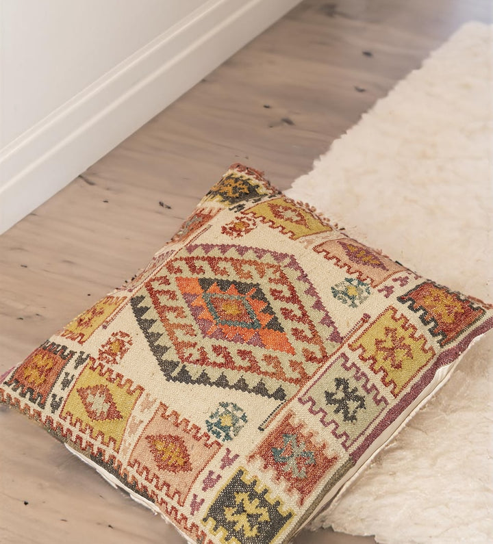 Extra Large/Floor Cushion Cover Brown Red Mustard Natural Multi Colour Kilim PET Yarn 70 x 70cm