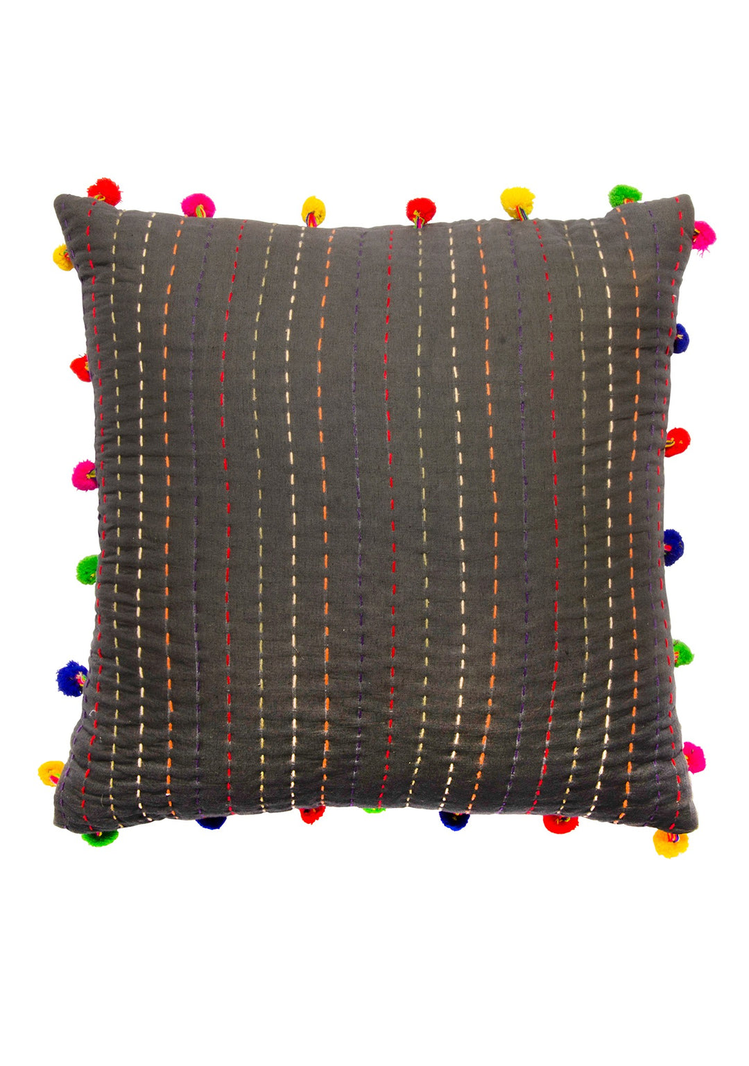 Kantha Cushion Cover With Pom Poms, 45 x 45cm
