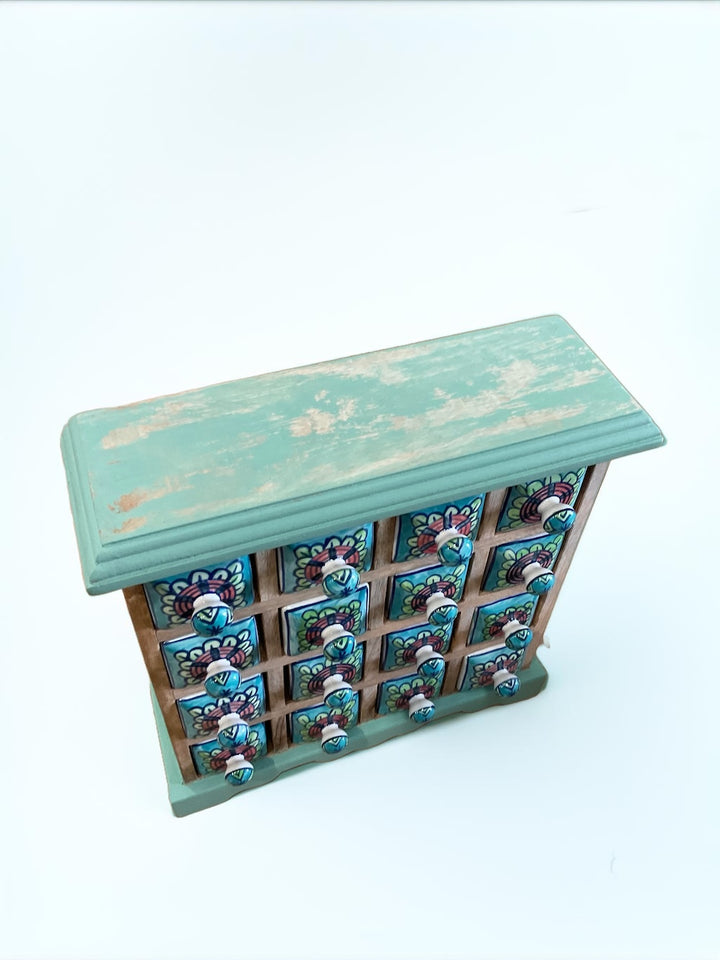 Ceramic Chest Green Sage French Chic Kitchen Storage Unit Trinkets Jewellery Spices Distressed Top