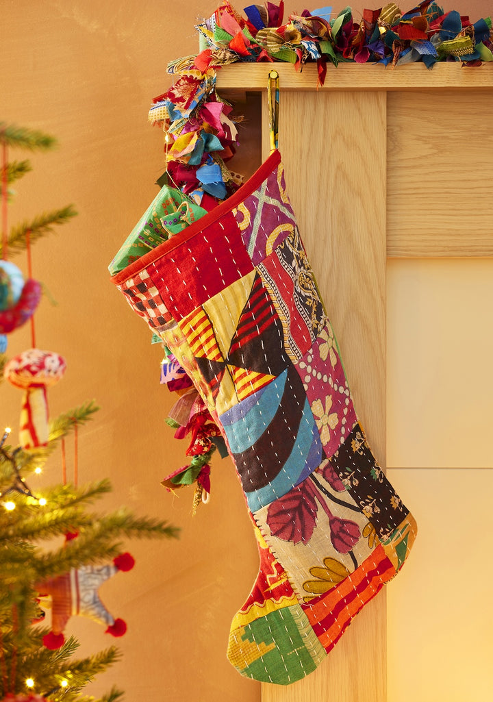 Kantha Patchwork Christmas Stocking Xmas Decoration