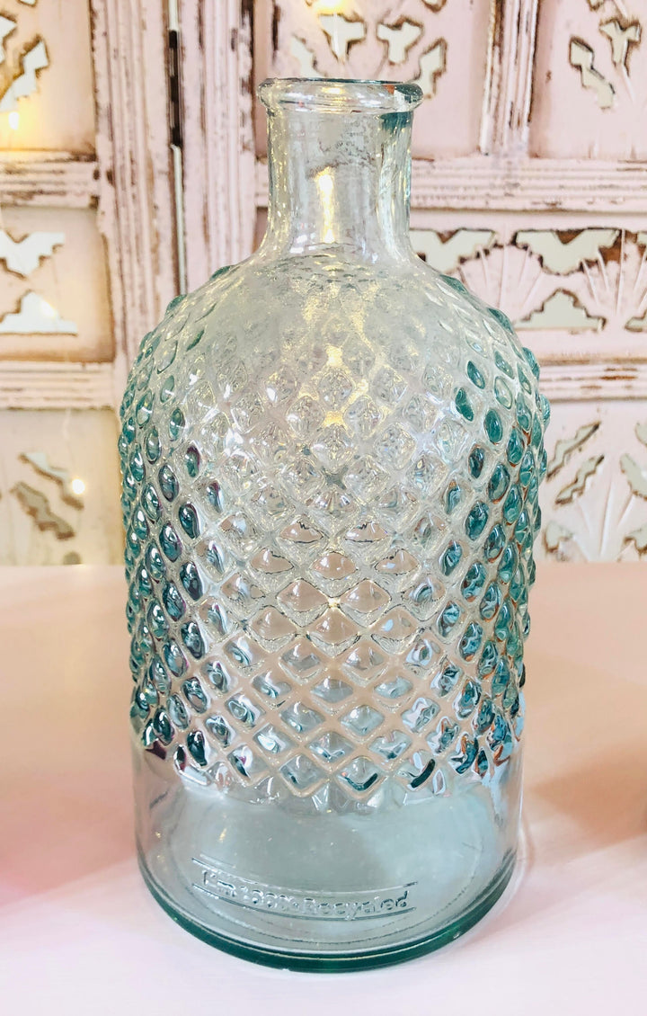 Recycled Glass Stem Vase With A Diamond Design 22cm Available in 4 Colours
