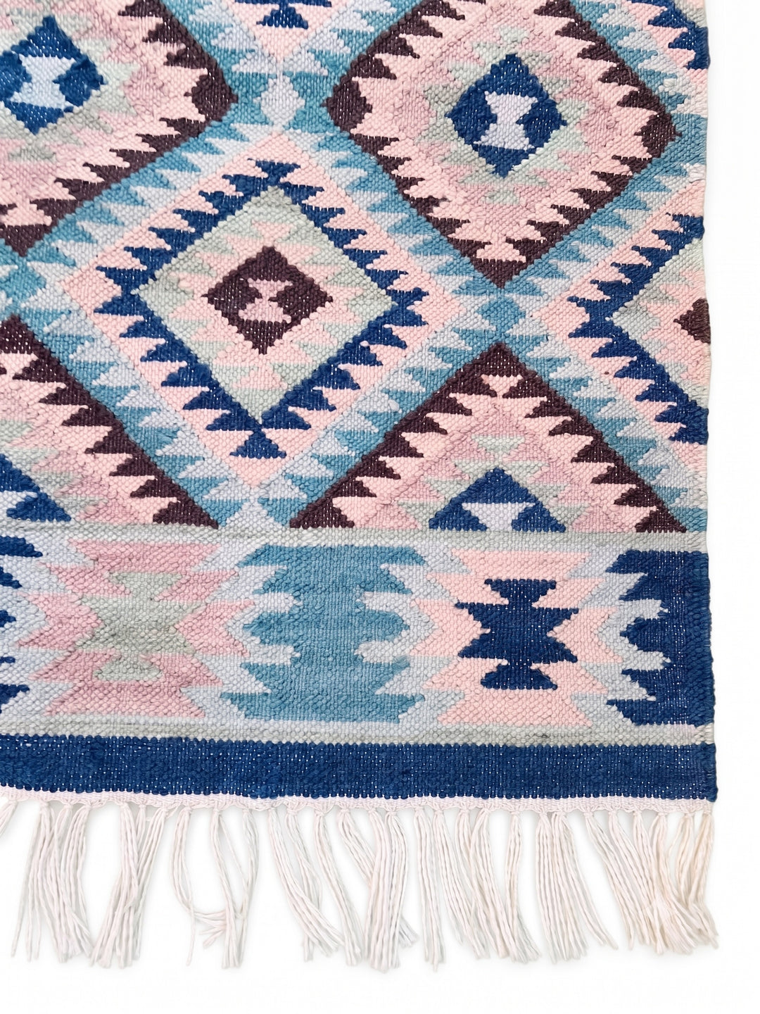 Blue Handloom Kilim Rug Diamond Pattern 120 x 180 cm