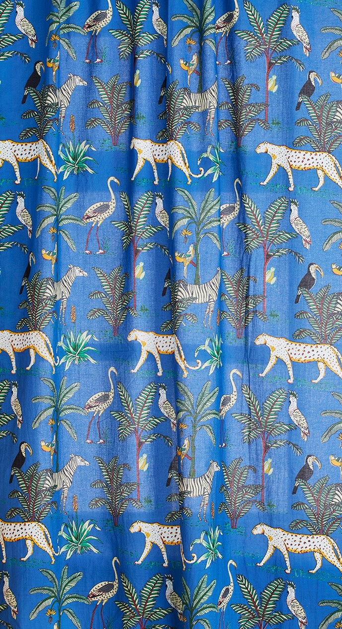 Close Up of Blue Jungle Curtain Panel