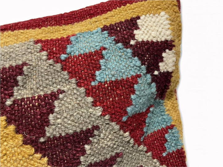 Red Multi Colour Kilim Cushion Cover Hand Loomed Geometric 45 x 45cm