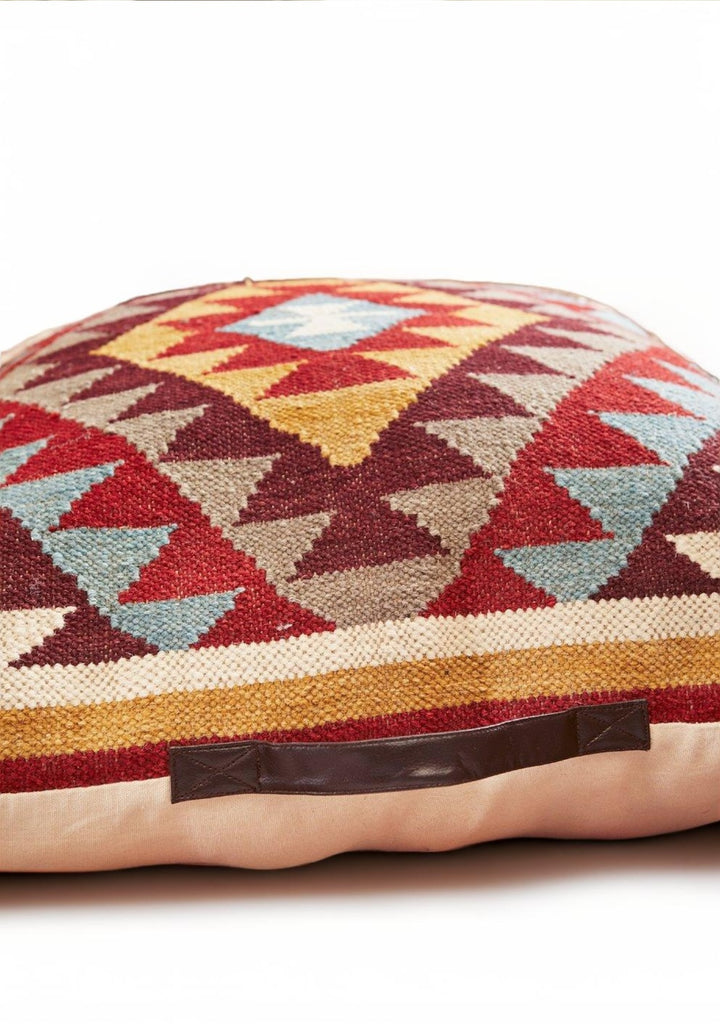 Red Multi Colour Floor Cushion Handloomed Kilim Extra Large Cushion 70x70cm