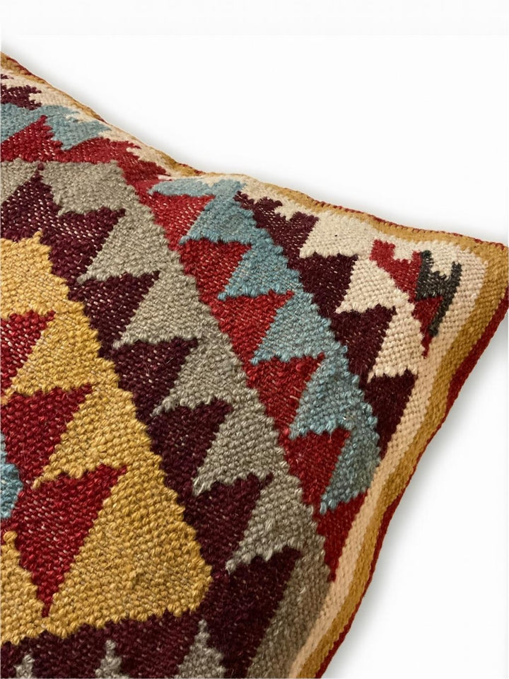 Red Multi Colour Kilim Cushion Cover Hand Loomed Geometric 60 x 60cm