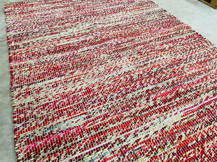 Red Cotton Jute Rug Striped Design 120 cm x 190 cm