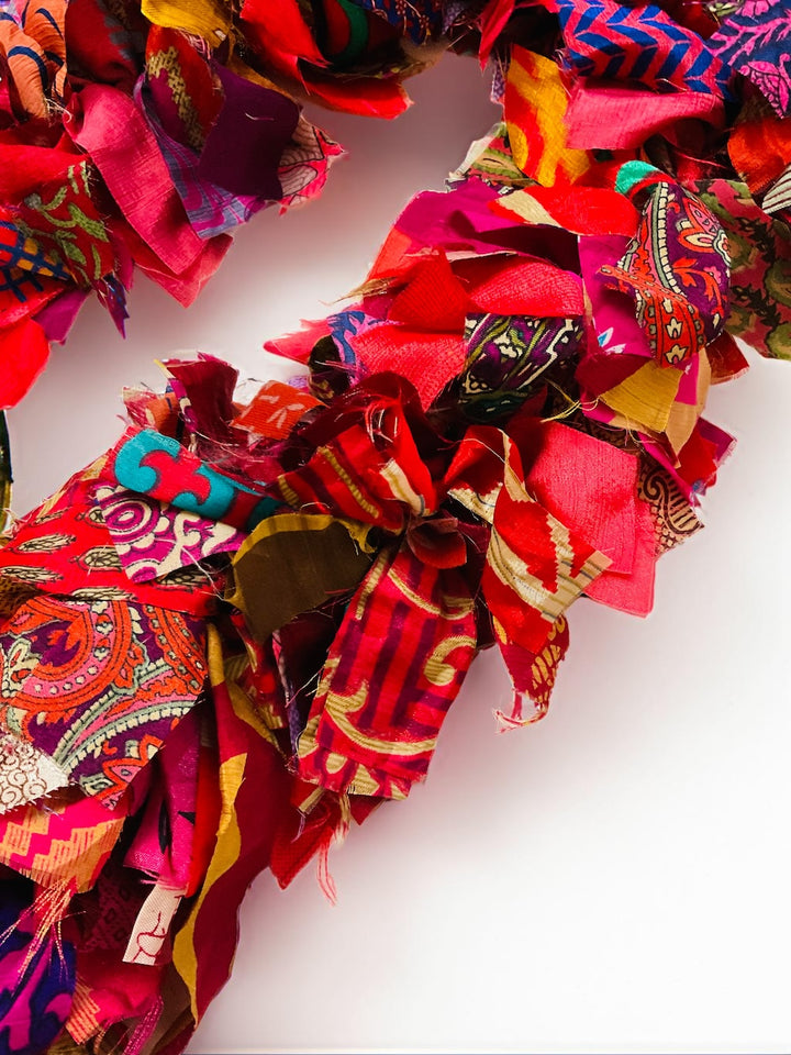 Recycled Sari Fabric Tinsel/Garland - Red