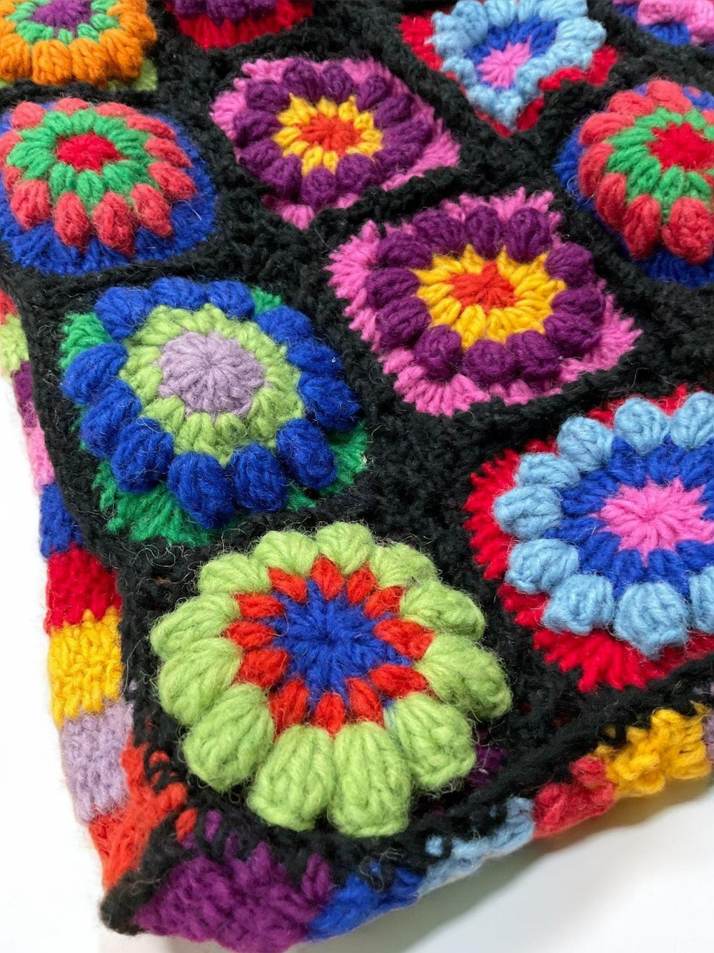 Wool Crochet Rainbow Black Bag 46 cm x 44 cm