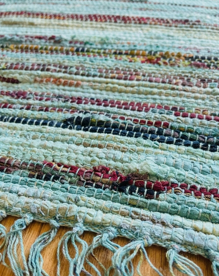 Recycled Overdyed Cotton Turquoise Rag Rug 75 cm x 120 cm