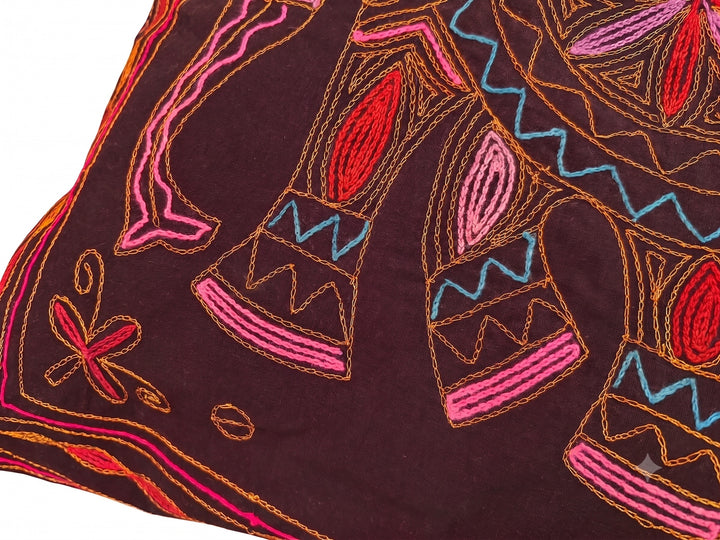 Handmade Black Elephant Embroidered Cushion Cover 45 cm x 45 cm