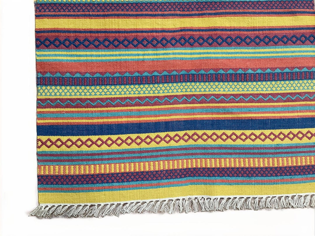 Multi Colour Kilim PET Outdoor Indoor Striped Rug 120 cm x 180 cm