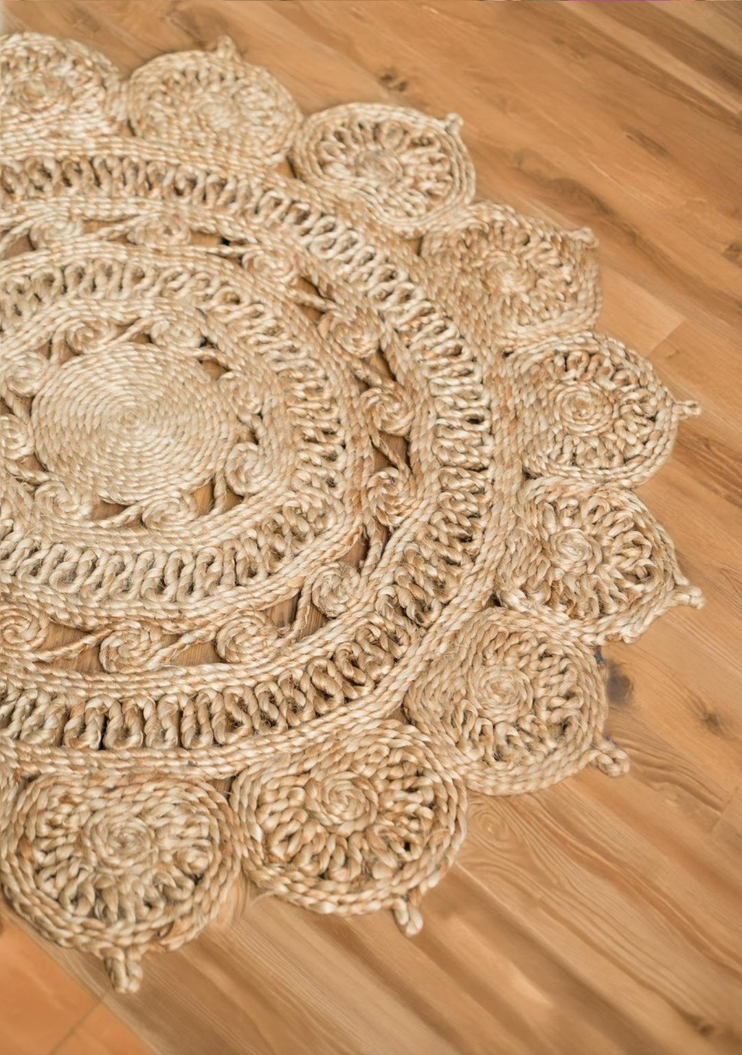 Natural Round Rug Jute Braided Open Weave 90 cm x 90 cm