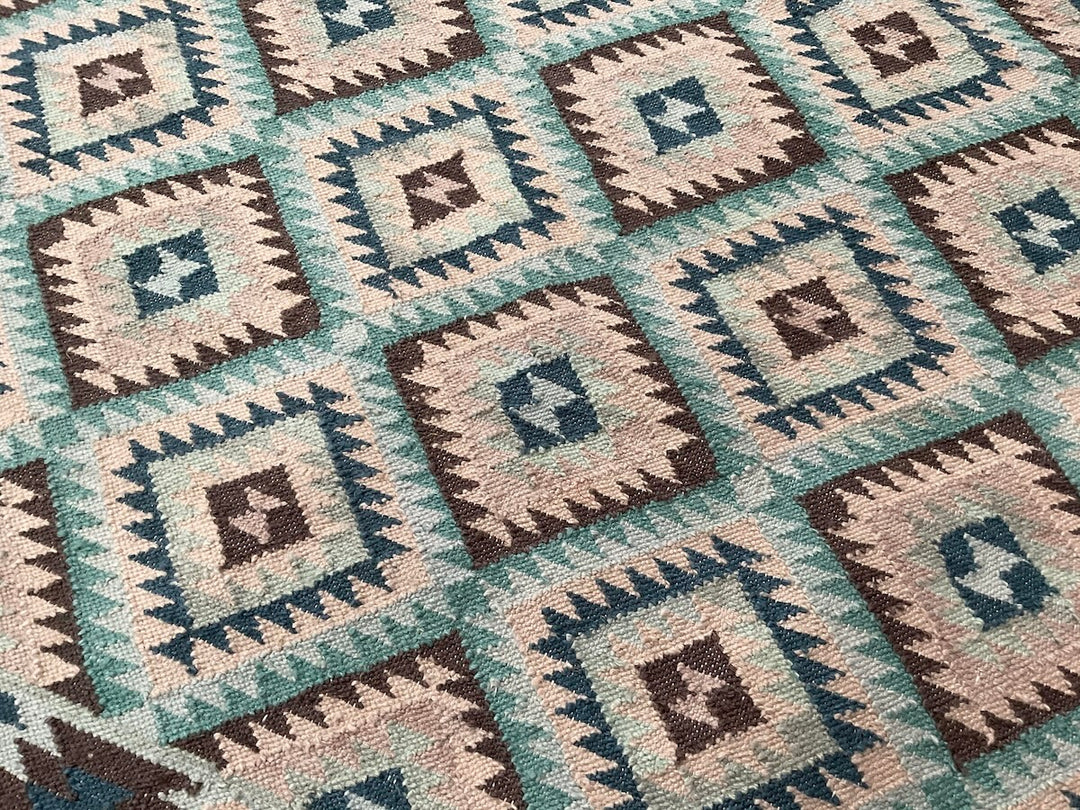 Blue Handloom Kilim Rug Diamond Pattern 120 x 180 cm