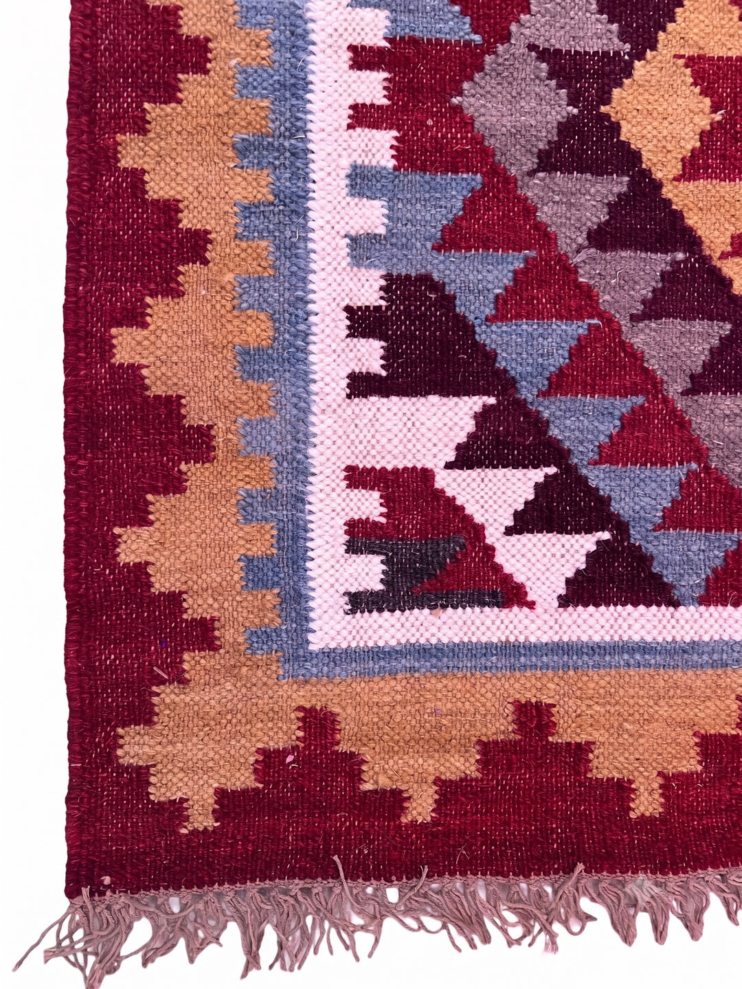 Red Muti Colour Geometric Diamond Wool Cotton Kilim Rug