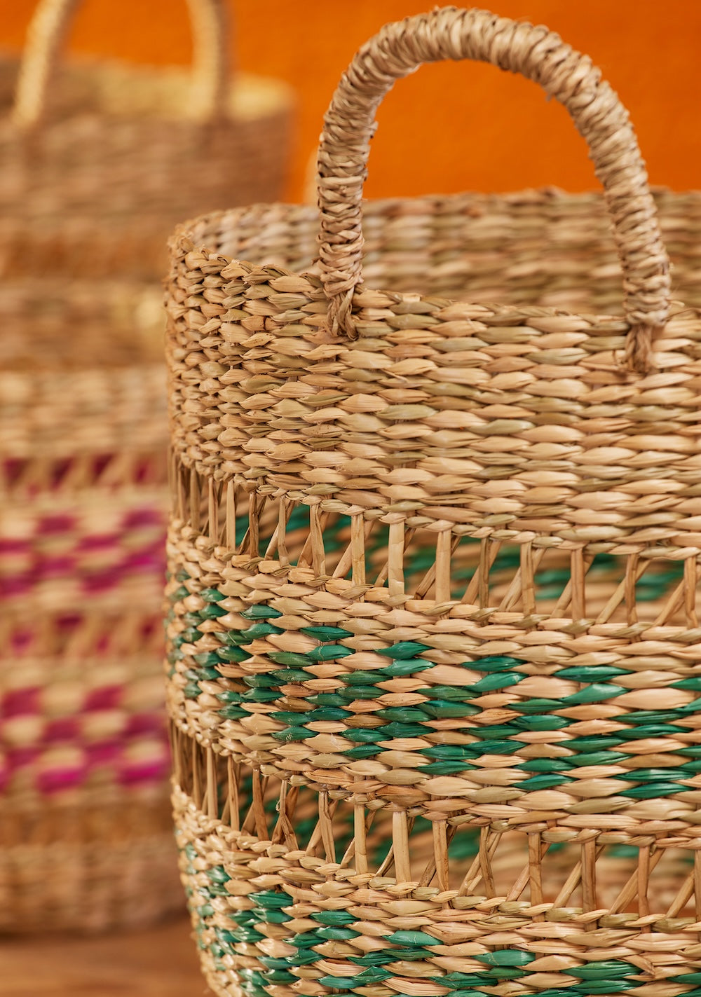 Close Up Three Storage Seagrass Baskets Second Nature Online