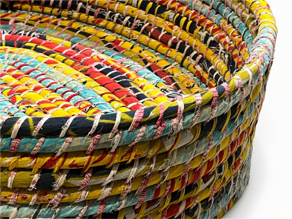 Close Up of Braided Dog Basket Yellow - Second Nature Online