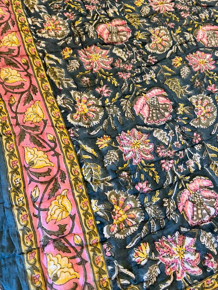 Close Up of Floral Duvet Pink and Blue