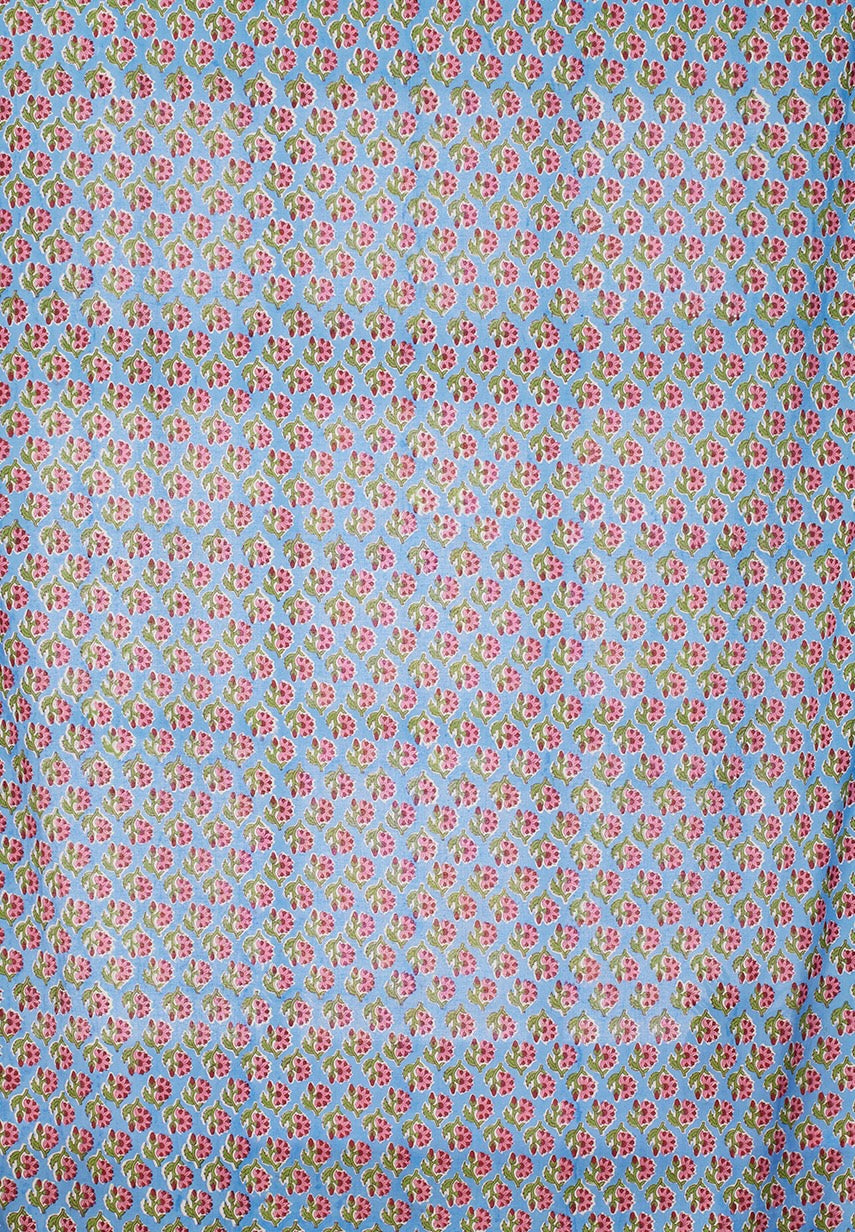 Close up of Cotton Blue Floral Curtain Panel - Second Nature Online