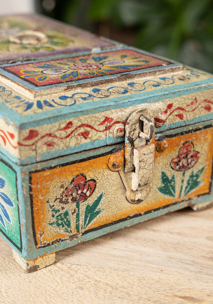 Close up of Indian Hand Painted Vanity Box