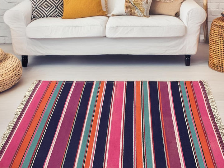 Extra Large Multi Colour Striped Rug Purple Pink and Blues 120 cm x 200 cm