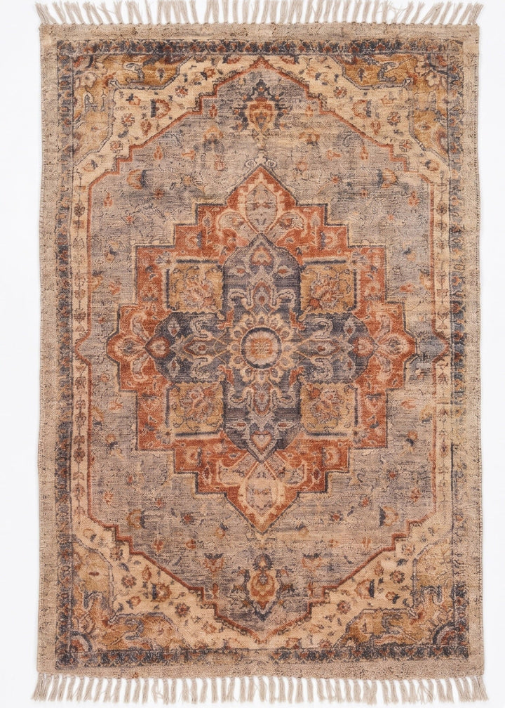 Natural Cotton Earthy Muted Multi Colour Geometric Design Digital Print Rug 120 cm x 180 cm